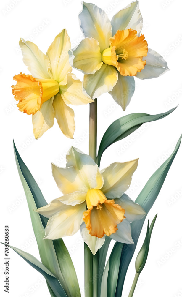 Fototapeta premium Watercolor painting of Daffodil flower. 