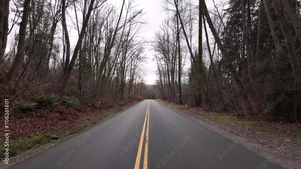 Scenic Road on Burnaby Mountain. Winter Season, Sunset Sky. Trees. Burnaby, Vancouver BC Canada. Scenic Road on Burnaby Mountain. Winter Season, Sunset Sky. Trees. Burnaby, Vancouver BC Canada.