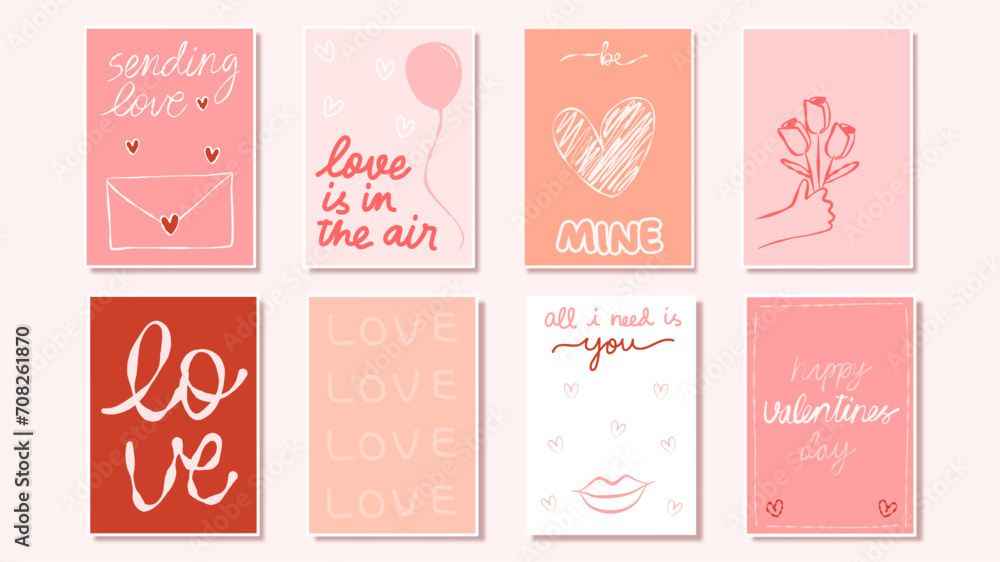 set of handdrawn valentines day greeting card vector illustration set of handdrawn valentines day greeting card vector illustration