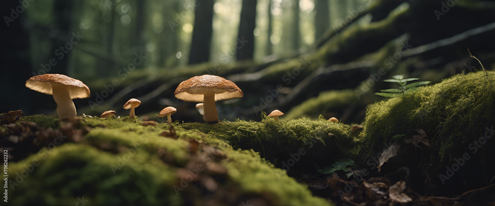 mushrooms growing in the forest