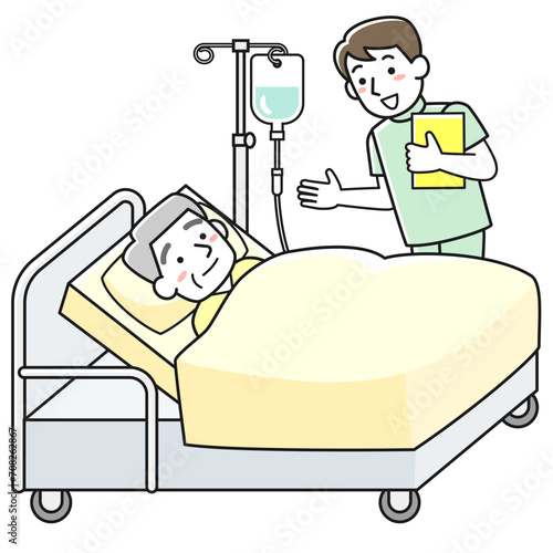ベッドで横になる患者と男性看護師