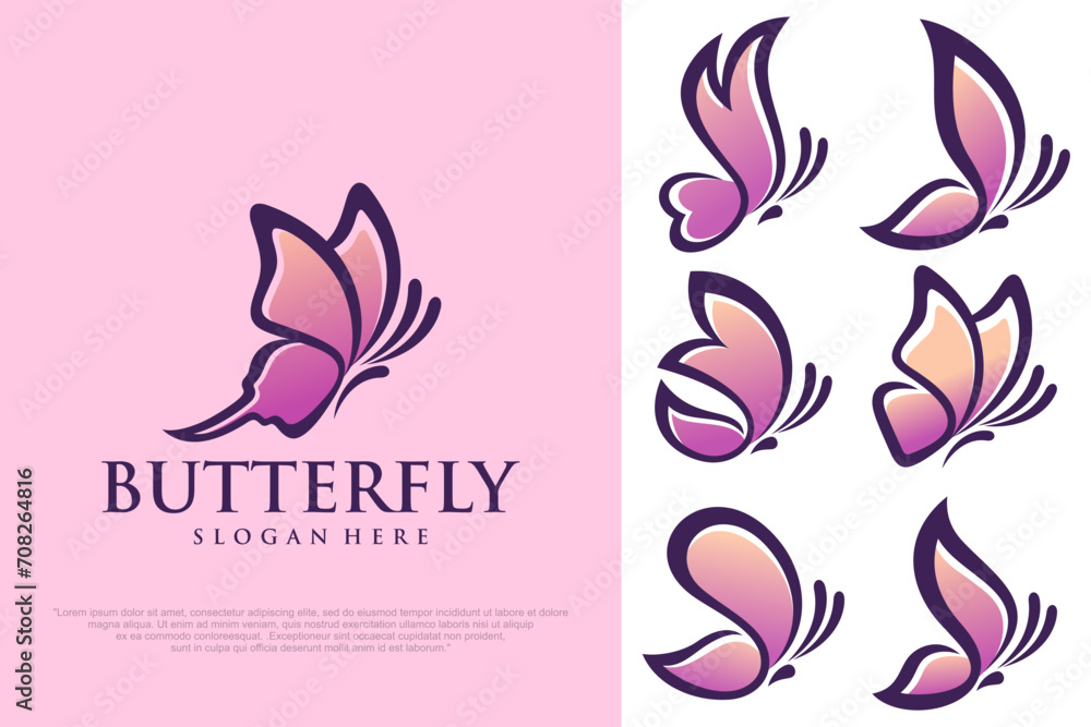 Abstract butterfly icon set logo design template . Vector illustration .