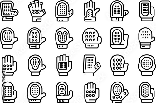 Cat Grooming Glove icons set outline vector. Groomer brush. Hair animal