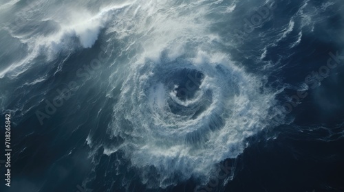 Witness the merciless prowess of a cyclone over the open ocean, captured from above in this breathtaking footage. photo