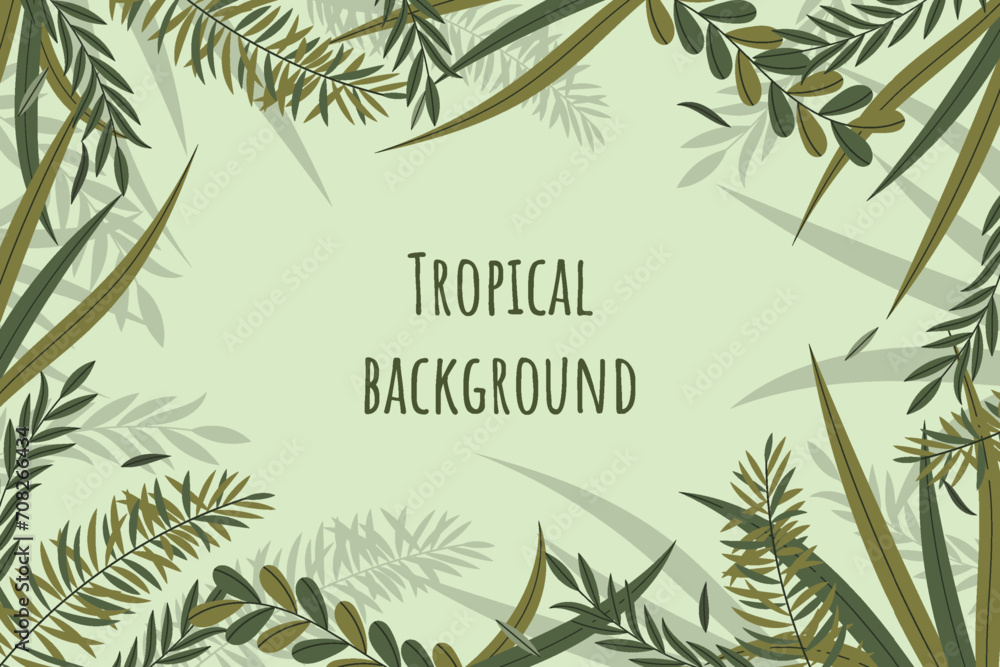 Presentation Background with tropical leaf plant on green background vector design.	
