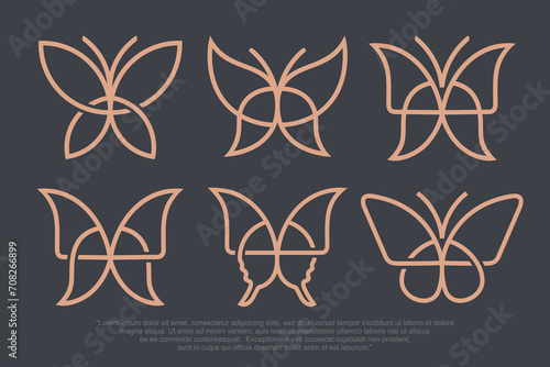 Set of butterfly logo design . Butterfly line drawing . vector illustration