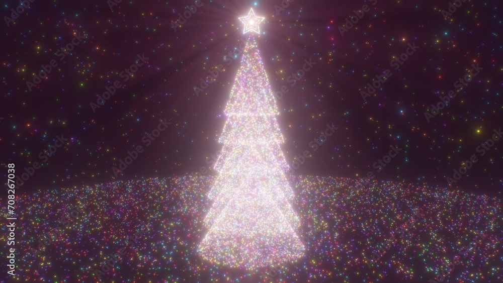 Naklejka premium Beautiful Abstract Christmas Tree Sparkling Lights And Shining Stars - Abstract Background Texture