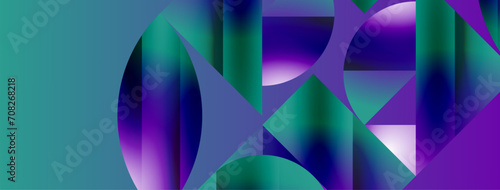 Serene gradient template. Circles and triangles mingle in minimalist perfection. Gentle fusion of forms and hues creates balanced yet captivating backdrop, embodying modern sophistication