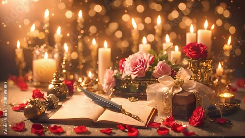 Warmth of a romantic setting with this video, showcasing twinkling candlelight and roses—ideal for Valentine's Day themes and celebrations of love and writing love poems photo