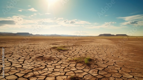 An eerie landscape of cracked and parched earth stretches as far as the eye can see, a grim reminder of the devastating consequences of crop failure caused by extreme weather conditions.