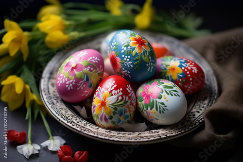 Easter hand-painted with flowers eggs in traditional style 
