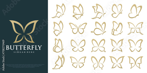 set of Butterfly logo. Luxury line logotype design. Butterfly symbol logotype. Vector illustration