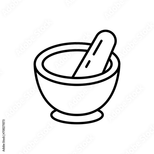 Mortar and pestle outline icons, chemistry minimalist vector illustration ,simple transparent graphic element .Isolated on white background