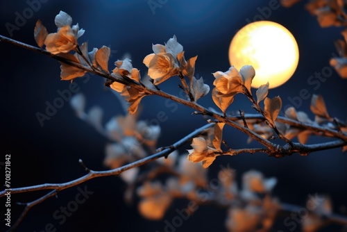 tree branch against the background of the night moon

