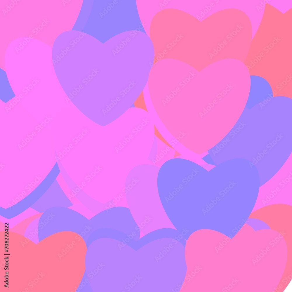 Brightly colored abstract heart shape collage background