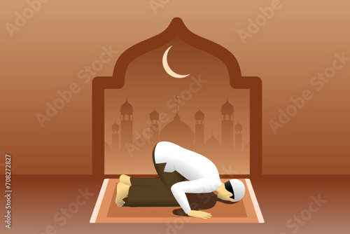 vector illustration of a man prostrating during prayer