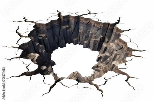 Hole in cracked ground isolated on transparent background. PNG