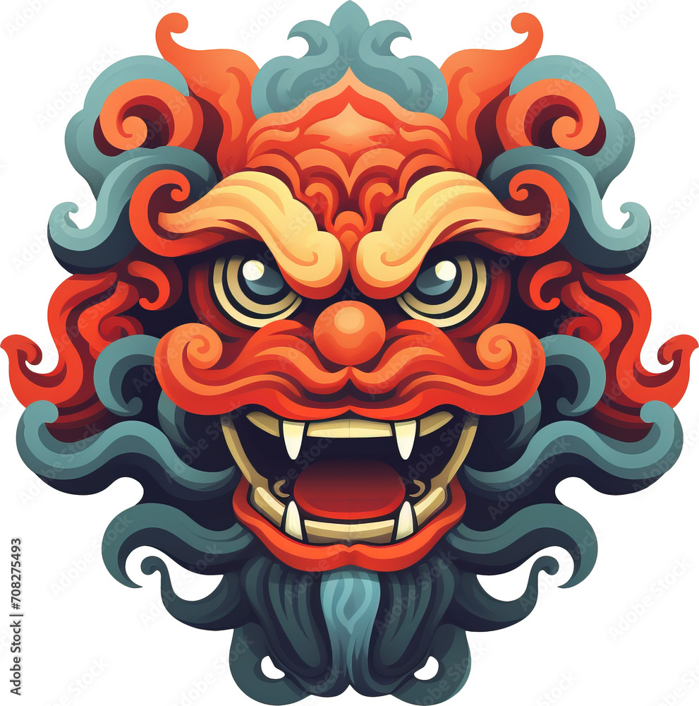 Chinese lion dancing head isolated on transparent background. PNG