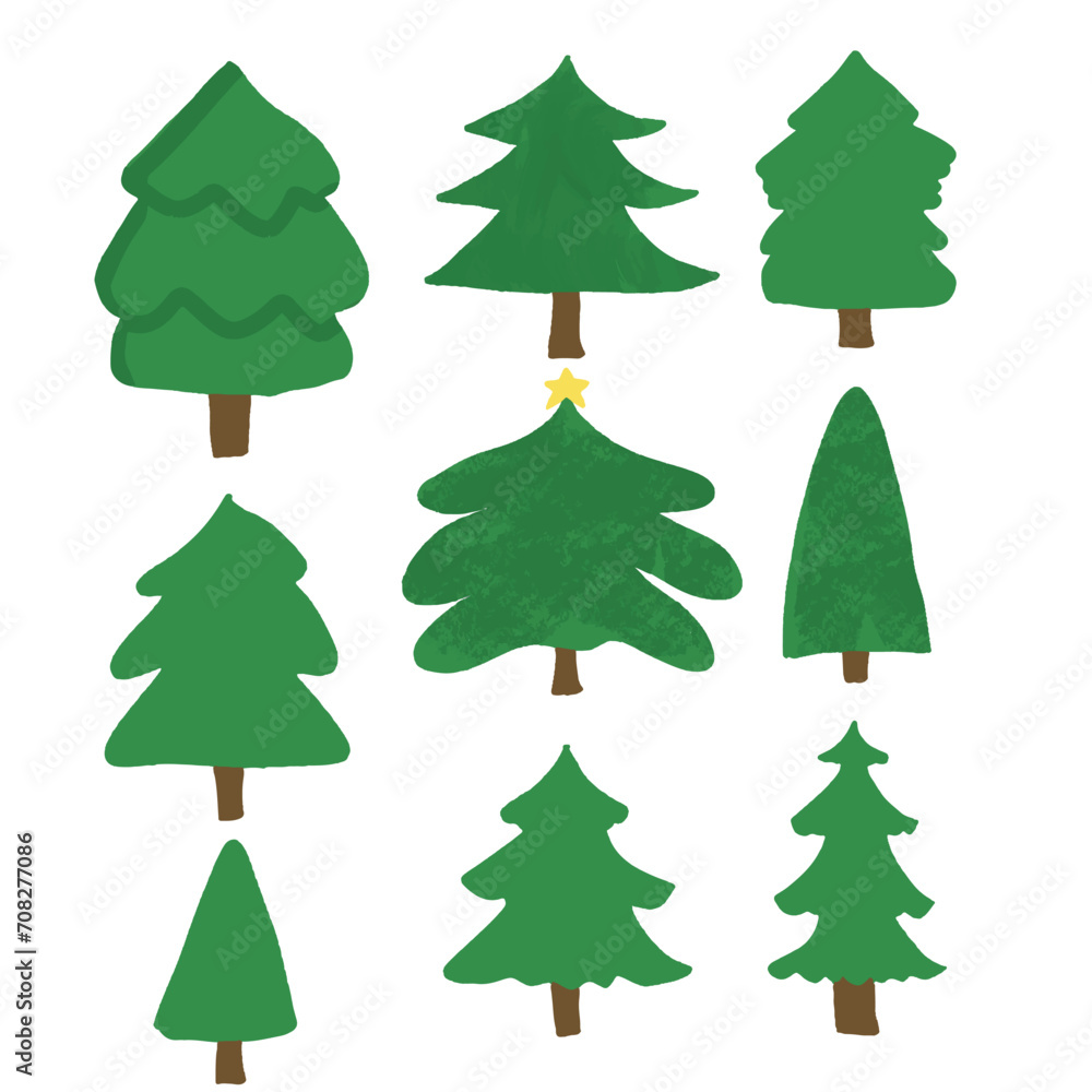 Fototapeta premium set of green tree isolated on white background