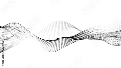 Abstract digital black particle dots wave on lights background. Abstract wave technology on white background with light digital effect corporate concept