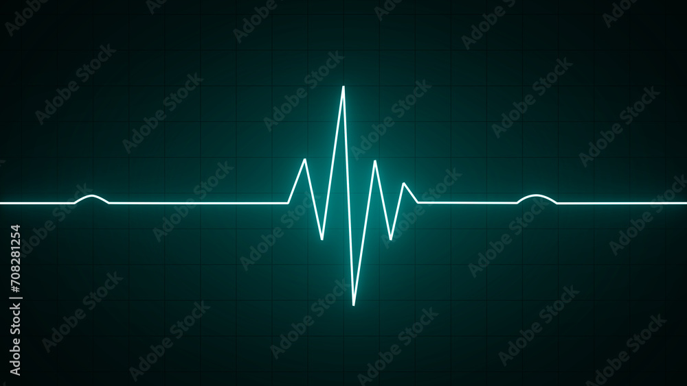 Blue neon Heart pulse monitor with signal. Heartbeat line. Flat line EKG, Pulse trace. EKG and Cardio symbol. Healthy and Medical concept - obrazy, fototapety, plakaty 