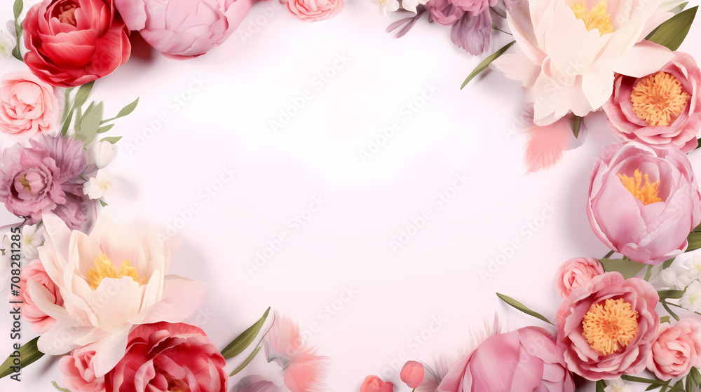 Pink rose flower composition background, decorative flower background pattern, floral border background Pink rose flower composition background, decorative flower background pattern, floral border background