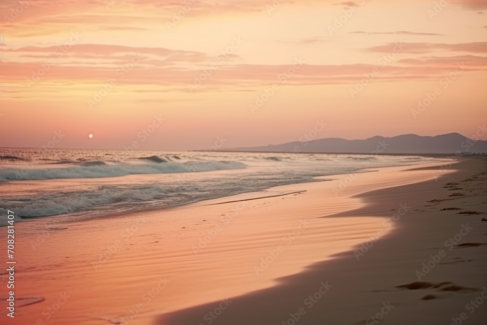 Footprints in the Sunset: Muted Tones of Tranquil Beach Serenity, a sense of calmness, with gentle waves, pastel colors, and the soothing essence of a coastal twilight, Footprints in the Sunset: Muted Tones of Tranquil Beach Serenity, a sense of calmness, with gentle waves, pastel colors, and the soothing essence of a coastal twilight,
