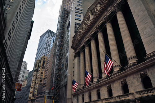 The Facade of New York Stock Exchange Building on Broad Street in Manhattan Financial District