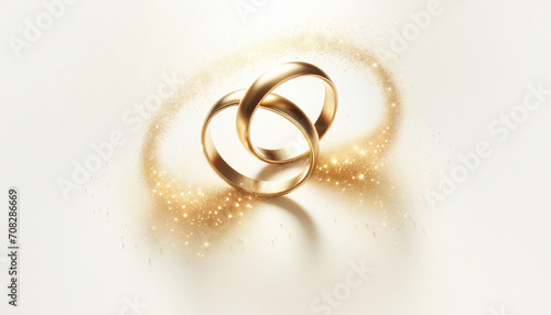 Ceremony of Love: Exquisite Golden Wedding Rings Set Against a Sparkling background, Extending the Perfect Invitation to the Wedding Day