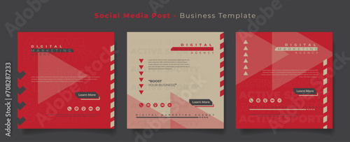 Social media post template in flat red and cream background design for digital advertisement design