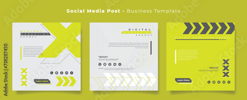 Social media post template in white and light green sporty background style for advertising design