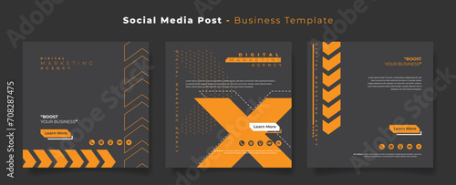 Social media post template with black and orange active background for digital advertising design