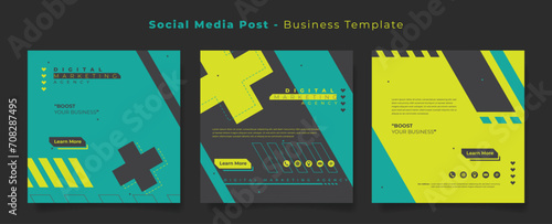 Social media post template for digital marketing design with green black background