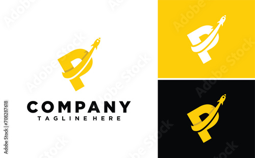 Letter P Initial with Rocket Modern logo design
