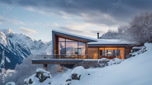 modern cottage on a snowy mountain © Shohei
