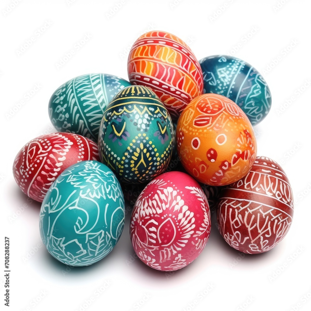 Traditional colorful easter eggs isolated on a white background, close up Traditional colorful easter eggs isolated on a white background, close up