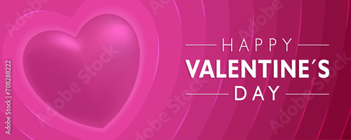 three dimensional heart with pink background in banner design for valentine's day