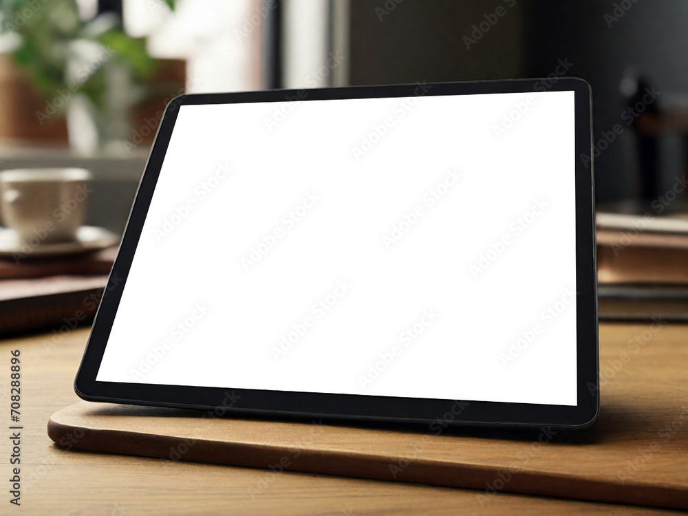 A mockup of a digital tablet displaying a blank screen. Created using generative AI tools A mockup of a digital tablet displaying a blank screen. Created using generative AI tools