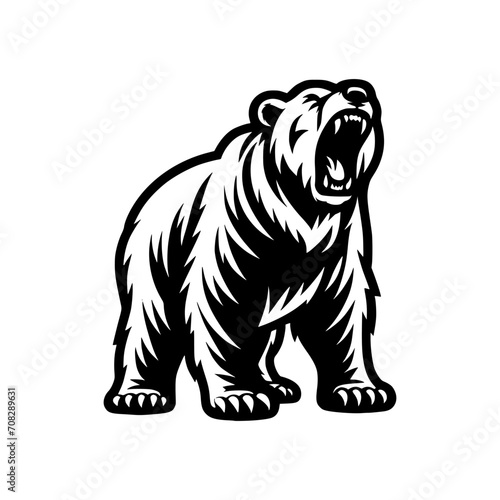 Vector logo of a mad polar bear. Black and white illustration of a roaring grizzly. professional logo for esport, emblem, tattoo.