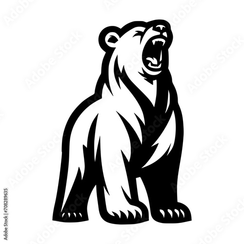 Vector logo of a mad polar bear. Black and white illustration of a roaring grizzly. professional logo for esport, emblem, tattoo.