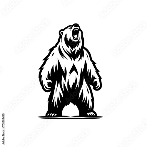 Vector logo of a mad polar bear. Black and white illustration of a roaring grizzly. professional logo for esport, emblem, tattoo. photo