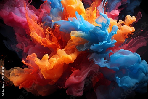 Vivid crimson and electric blue liquids collide mid-air, erupting with explosive energy, creating a dynamic abstract display that ignites the sensesr