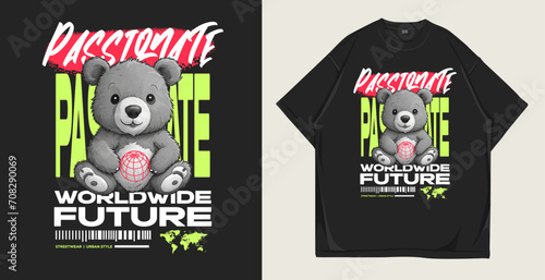 Bear urban, Streetwear graphic t-shirt design vector illustration. Typography trendy stylish poster and t shirt design for print