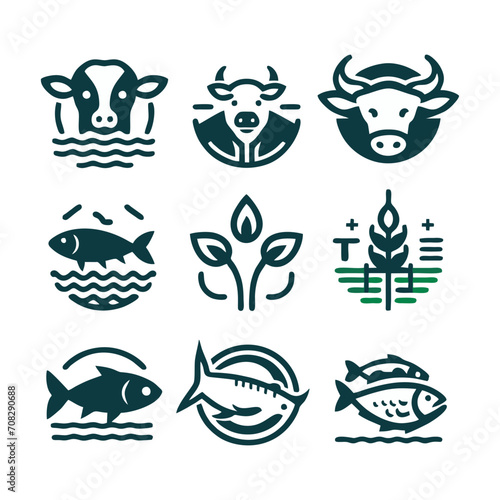 icons for agriculture, animal husbandry, and fishing