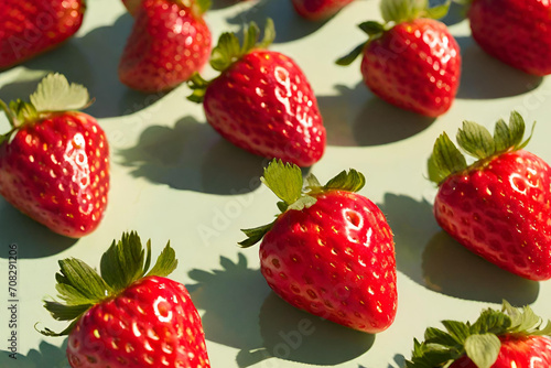 A close-up image of strawberries glistening in the sunlight, showcasing their vibrant red color and plump texture