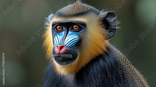 Stunning Mandrill Portrait: Detailed Image of a Colorful and Thoughtful Primate © Ross