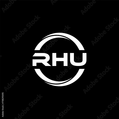 RHU letter logo design with black background in illustrator, cube logo, vector logo, modern alphabet font overlap style. calligraphy designs for logo, Poster, Invitation, etc.