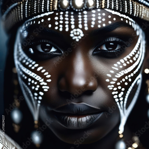 beautiful black african woman with paint design marking on her face photo