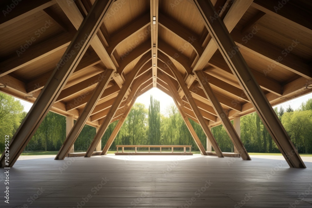 A large wooden structure with a large window. Generative AI. A large wooden structure with a large window. Generative AI.