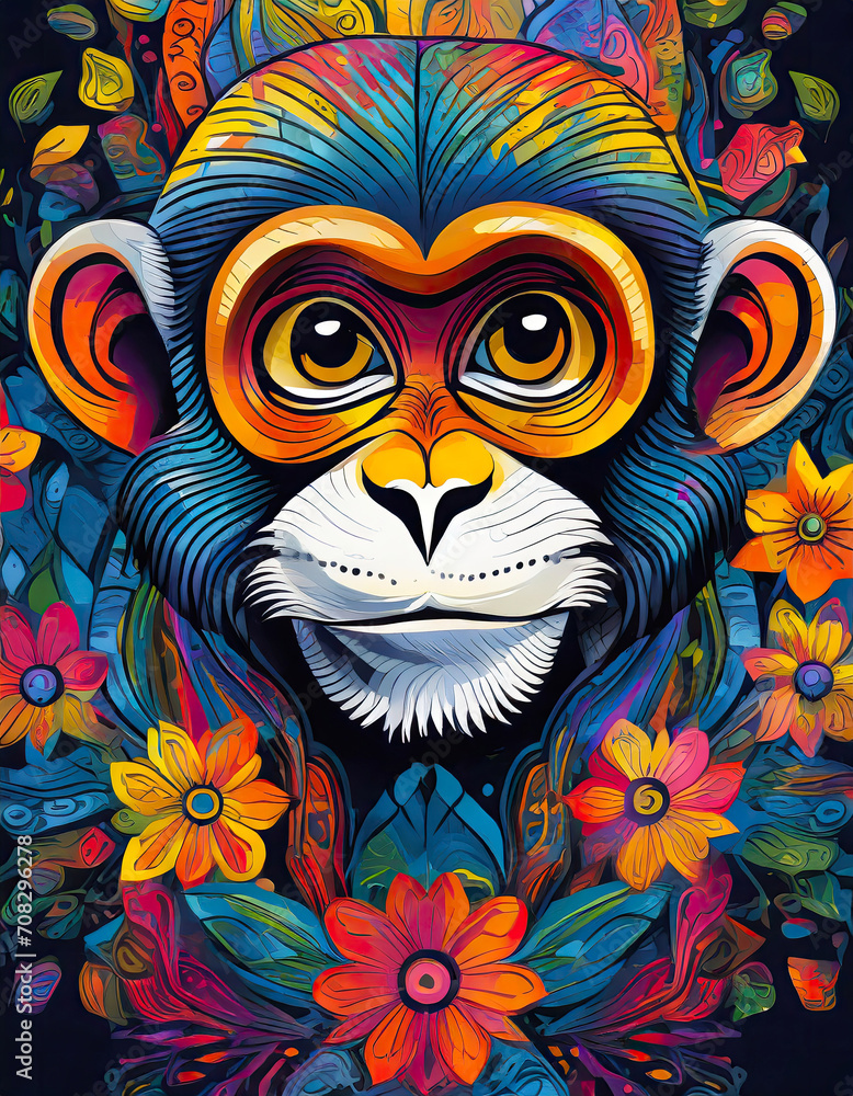 Fototapeta premium monkey bright colorful and vibrant poster illustration